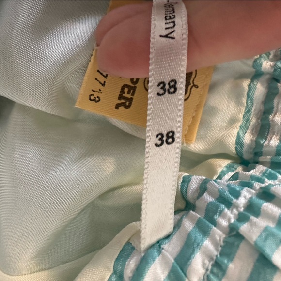 Vintage Teal White Stripe Skirt Elastic Waist Full Lined Midi Cottagecore - Picture 7 of 9